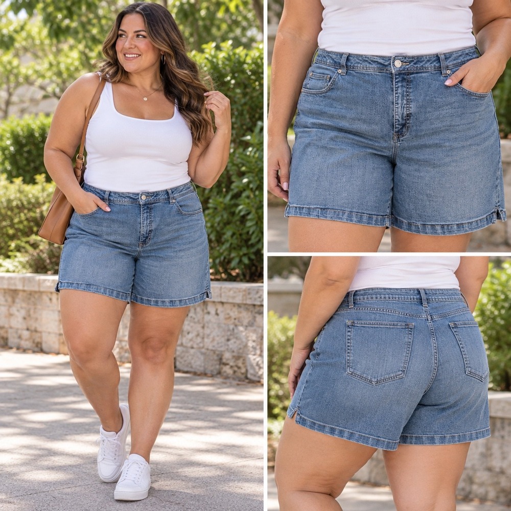 Just My Size JMS Womens Plus 20W Dark Wash Denim Stretch Jean Shorts JM1119